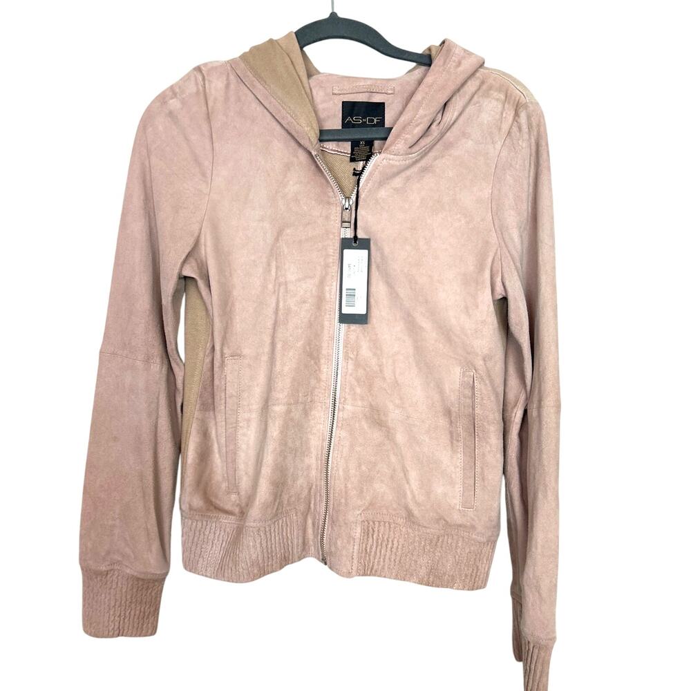 AS by DF Womens XS Rose Pink Suede Zip Front Hoodie Designer Jacket Coat NWT